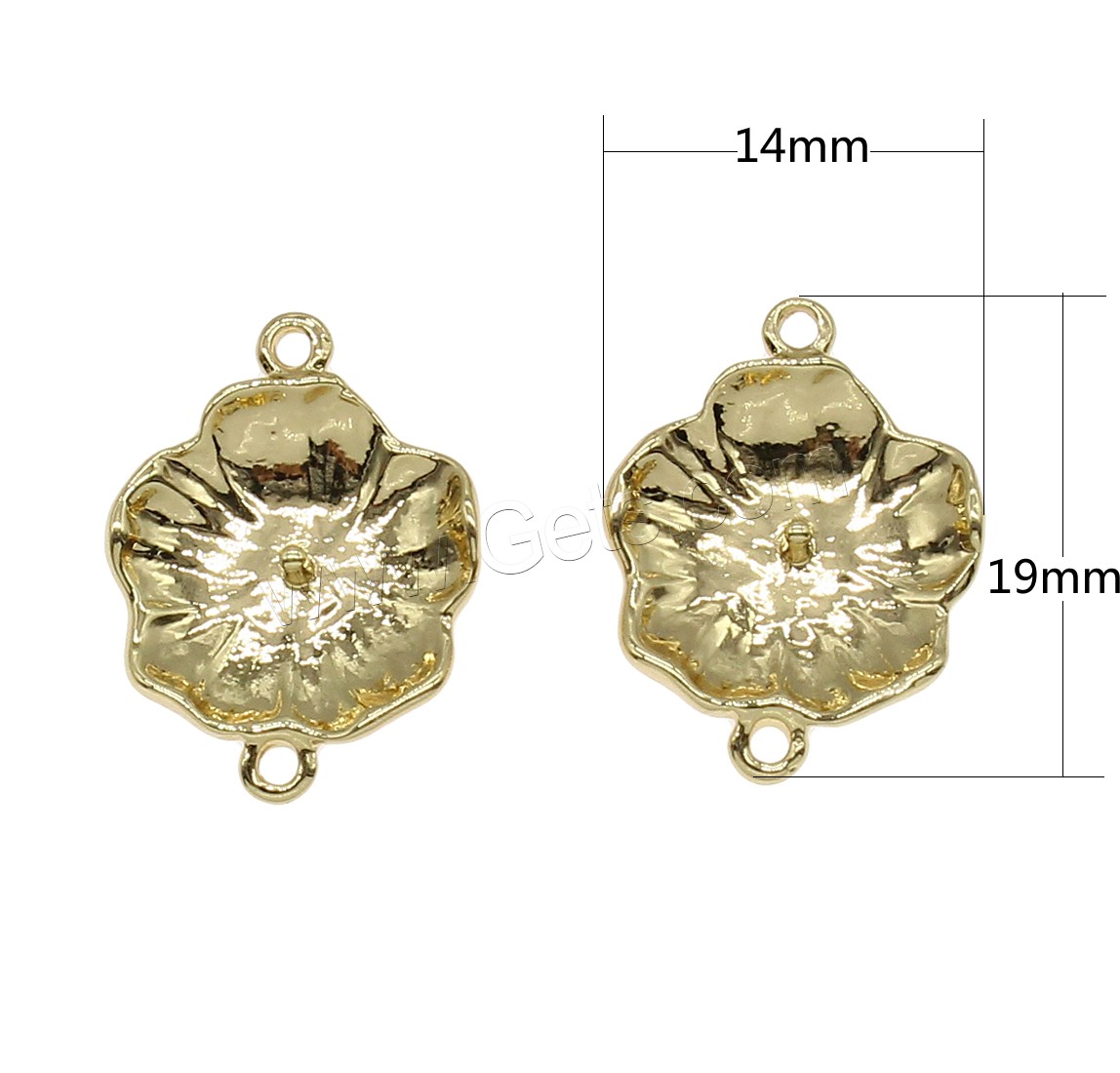 Messing Anhänger Verbinder, Blume, plattiert, 1/1-Schleife, keine, 14x19mm, Bohrung:ca. 0.7mm, 50PCs/Tasche, verkauft von Tasche