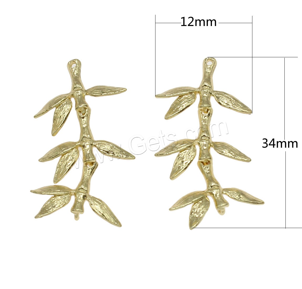 Messing Anhänger Verbinder, Bambus, plattiert, 1/1-Schleife, keine, 34x12mm, Bohrung:ca. 0.5mm, 50PCs/Tasche, verkauft von Tasche