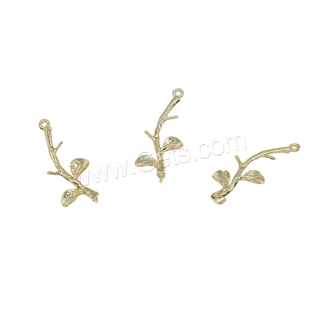 Messing Anhänger Verbinder, Branch, plattiert, 1/1-Schleife, keine, 10x21mm, Bohrung:ca. 0.6mm, 76PCs/Tasche, verkauft von Tasche