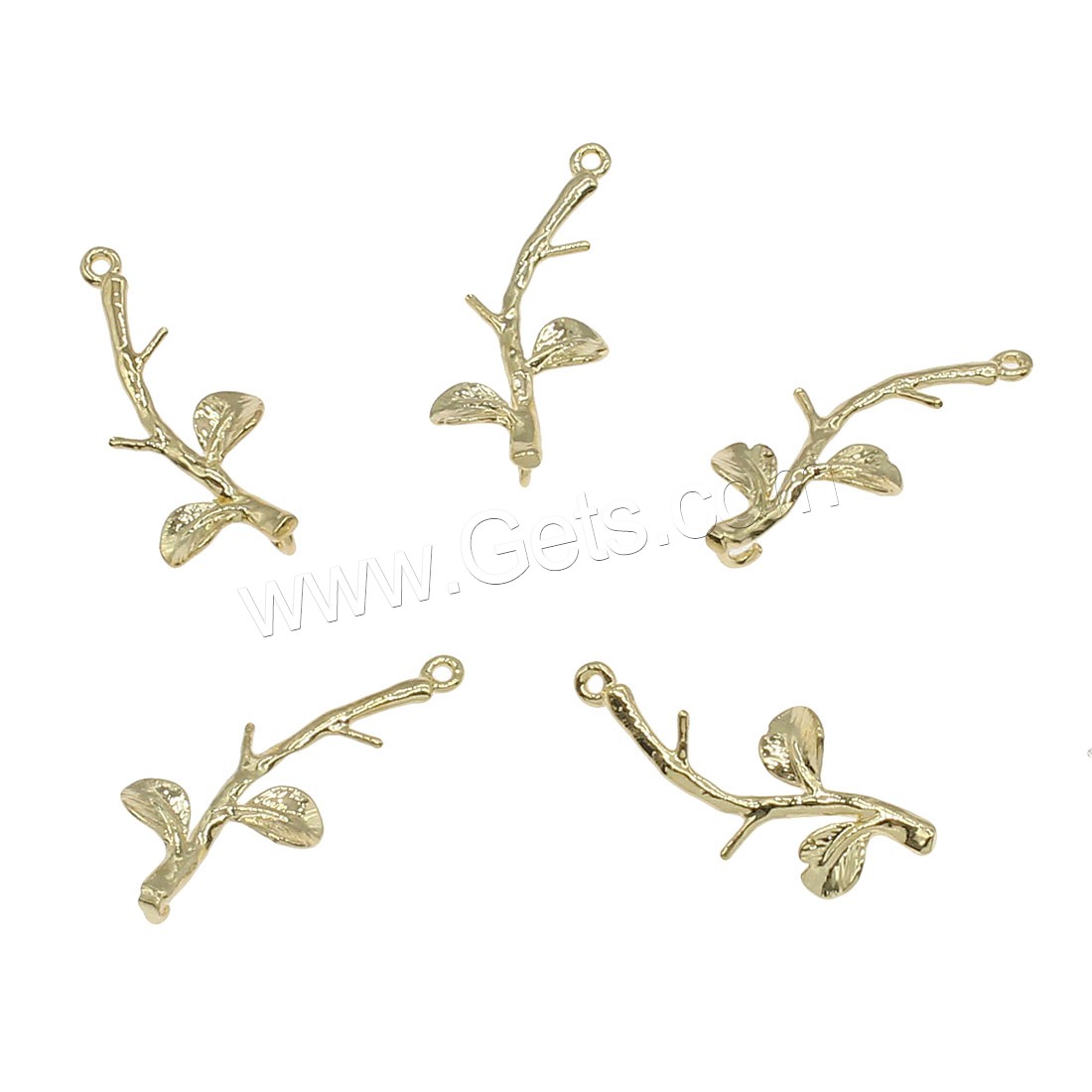 Messing Anhänger Verbinder, Branch, plattiert, 1/1-Schleife, keine, 10x21mm, Bohrung:ca. 0.6mm, 76PCs/Tasche, verkauft von Tasche