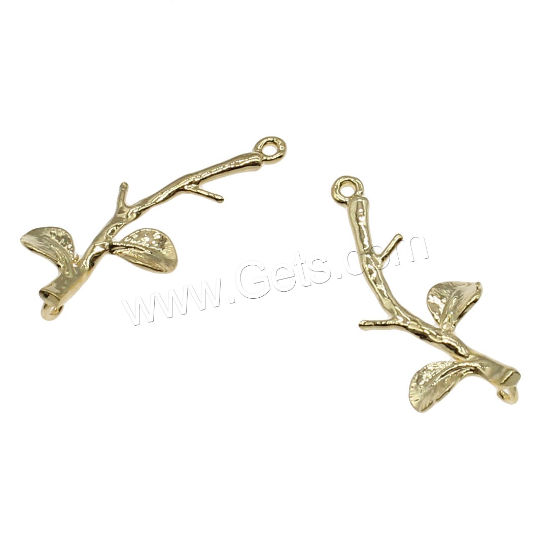 Messing Anhänger Verbinder, Branch, plattiert, 1/1-Schleife, keine, 10x21mm, Bohrung:ca. 0.6mm, 76PCs/Tasche, verkauft von Tasche