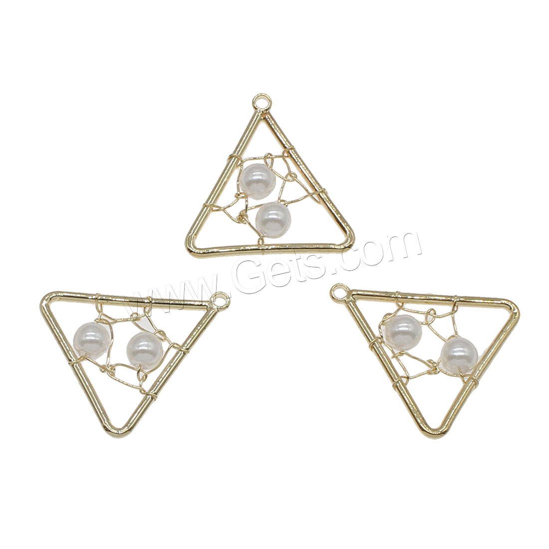 pendentif en laiton de perle d'eau douce cultivée, avec perle, triangle, Placage, creux, plus de couleurs à choisir, 17x18mm, Trou:Environ 0.5mm, 30PC/sac, Vendu par sac