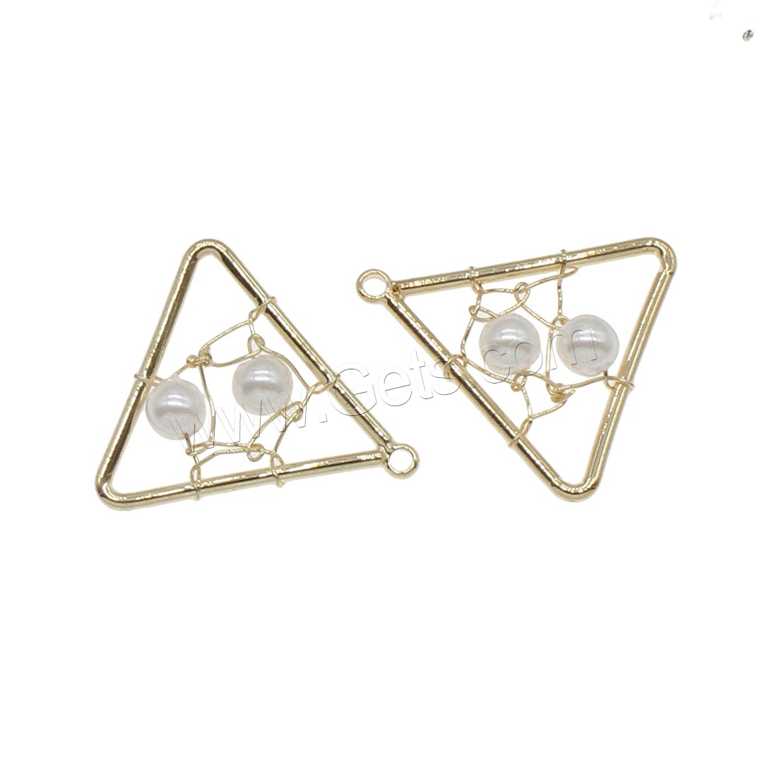 pendentif en laiton de perle d'eau douce cultivée, avec perle, triangle, Placage, creux, plus de couleurs à choisir, 17x18mm, Trou:Environ 0.5mm, 30PC/sac, Vendu par sac