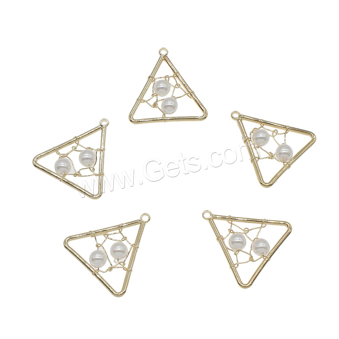 pendentif en laiton de perle d'eau douce cultivée, avec perle, triangle, Placage, creux, plus de couleurs à choisir, 17x18mm, Trou:Environ 0.5mm, 30PC/sac, Vendu par sac