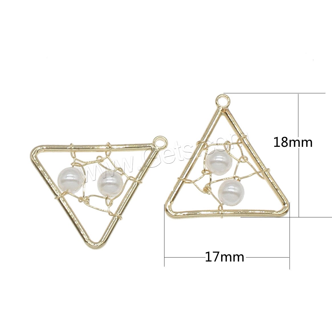 pendentif en laiton de perle d'eau douce cultivée, avec perle, triangle, Placage, creux, plus de couleurs à choisir, 17x18mm, Trou:Environ 0.5mm, 30PC/sac, Vendu par sac