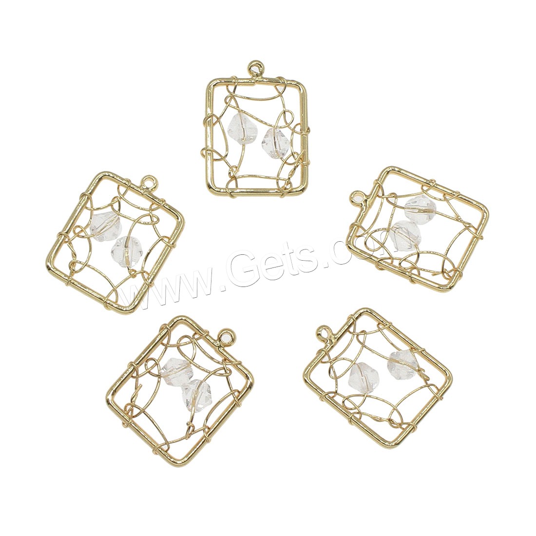 Glas Messing Anhänger, mit Glas, Quadrat, plattiert, hohl, keine, 14x19mm, Bohrung:ca. 0.5mm, 50PCs/Tasche, verkauft von Tasche