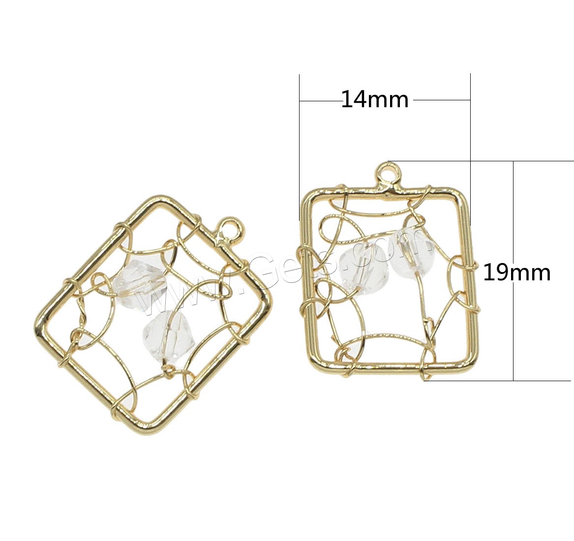 Glas Messing Anhänger, mit Glas, Quadrat, plattiert, hohl, keine, 14x19mm, Bohrung:ca. 0.5mm, 50PCs/Tasche, verkauft von Tasche