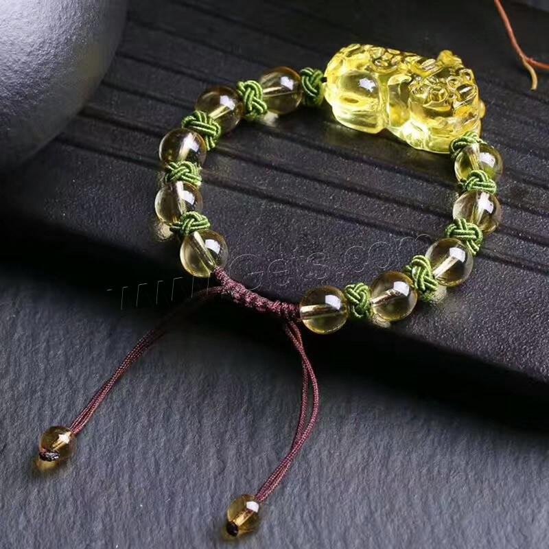 Citrine Bracelet, with Cotton Cord, Mythical Wild Animal, polished, different size for choice & for woman, yellow, 28x18mm, Sold By Strand