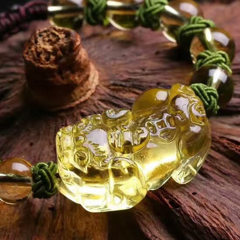 Citrine Bracelet, with Cotton Cord, Mythical Wild Animal, polished, different size for choice & for woman, yellow, 28x18mm, Sold By Strand