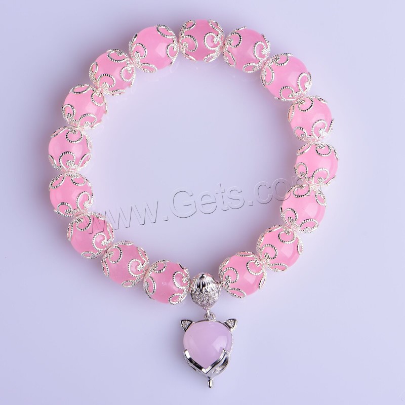 Chalzedon Armband, mit Zinklegierung, Fuchs, silberfarben plattiert, verschiedene Größen vorhanden & für Frau, Rosa, Länge:ca. 6 ZollInch, verkauft von Strang