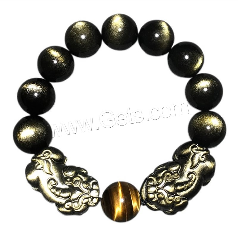 Black Obsidian Bracelet, with Tiger Eye, Mythical Wild Animal, polished, Unisex & different size for choice, black, Length:Approx 7.5 Inch, Sold By Strand