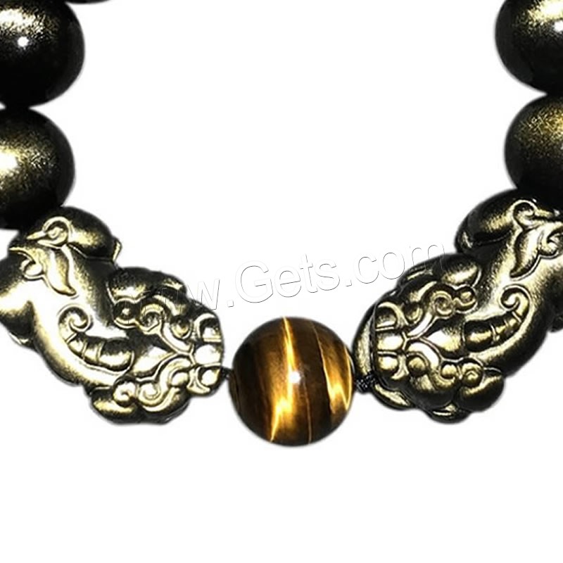 Black Obsidian Bracelet, with Tiger Eye, Mythical Wild Animal, polished, Unisex & different size for choice, black, Length:Approx 7.5 Inch, Sold By Strand