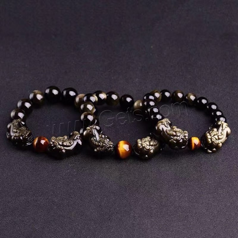 Black Obsidian Bracelet, with Tiger Eye, Mythical Wild Animal, polished, Unisex & different size for choice, black, Length:Approx 7.5 Inch, Sold By Strand