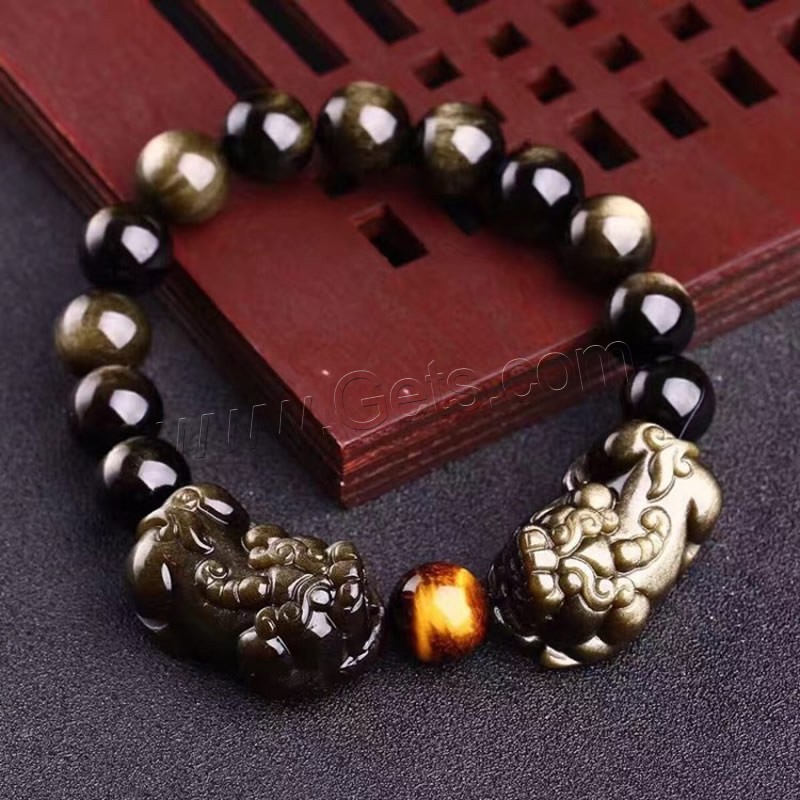 Black Obsidian Bracelet, with Tiger Eye, Mythical Wild Animal, polished, Unisex & different size for choice, black, Length:Approx 7.5 Inch, Sold By Strand