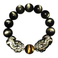 Black Obsidian Bracelet, with Tiger Eye, Mythical Wild Animal, polished, Unisex black Approx 7.5 Inch 