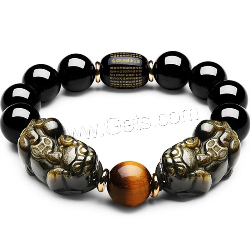 Gold Obsidian Bracelet, Mythical Wild Animal, polished, different size for choice & for man, black, Length:Approx 7.8 Inch, Sold By Strand