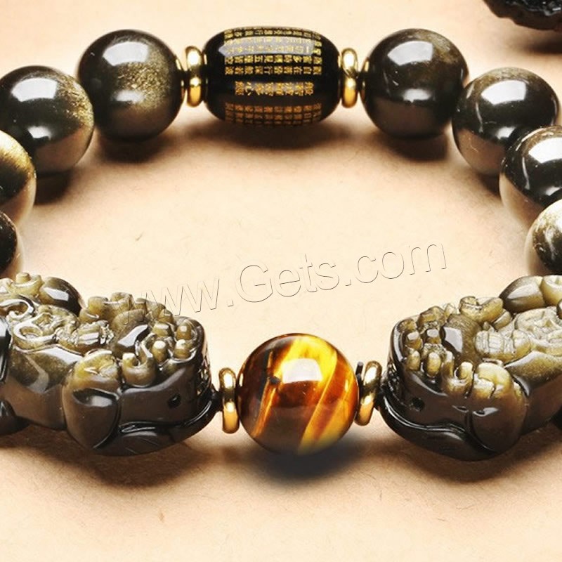 Gold Obsidian Bracelet, Mythical Wild Animal, polished, different size for choice & for man, black, Length:Approx 7.8 Inch, Sold By Strand