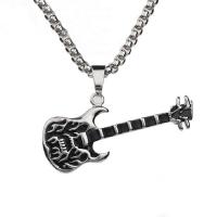 Pendentifs en titane, Acier titane, guitare, Placage, bijoux de mode, argent, 28*58mm, Vendu par PC