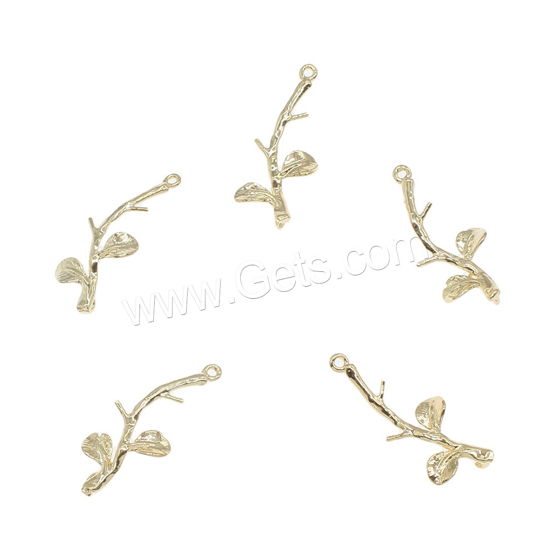 Messing Anhänger Verbinder, Branch, plattiert, 1/1-Schleife, keine, 10x21mm, Bohrung:ca. 0.5mm, 100PCs/Tasche, verkauft von Tasche