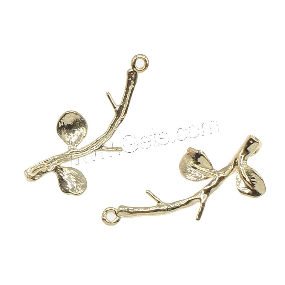 Messing Anhänger Verbinder, Branch, plattiert, 1/1-Schleife, keine, 10x21mm, Bohrung:ca. 0.5mm, 100PCs/Tasche, verkauft von Tasche