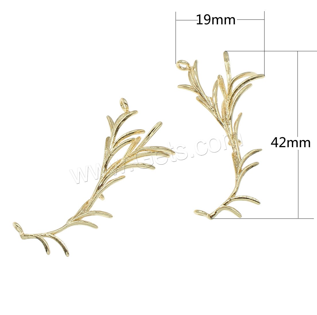 Messing Anhänger Verbinder, Blatt, plattiert, 1/1-Schleife, keine, 42x19x5mm, Bohrung:ca. 1mm, 20PCs/Tasche, verkauft von Tasche