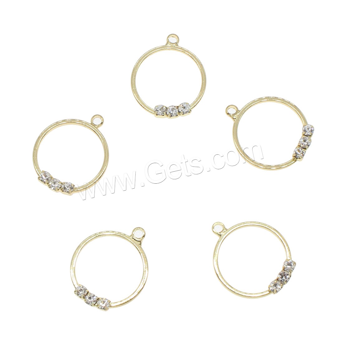 Strass Messing Anhänger, Kreisring, plattiert, mit Strass, keine, 14x17mm, Bohrung:ca. 0.5mm, 100PCs/Tasche, verkauft von Tasche