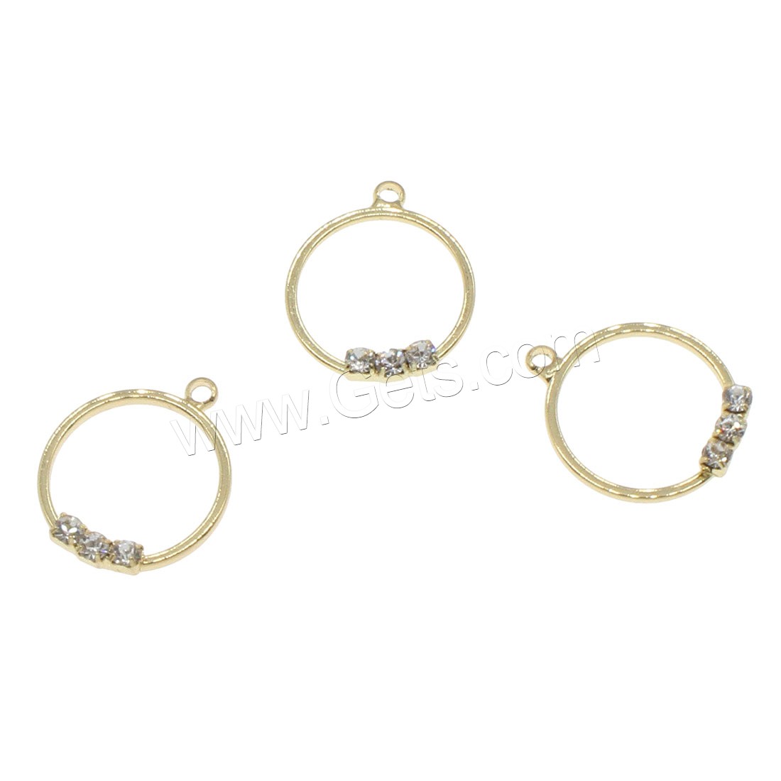 Strass Messing Anhänger, Kreisring, plattiert, mit Strass, keine, 14x17mm, Bohrung:ca. 0.5mm, 100PCs/Tasche, verkauft von Tasche