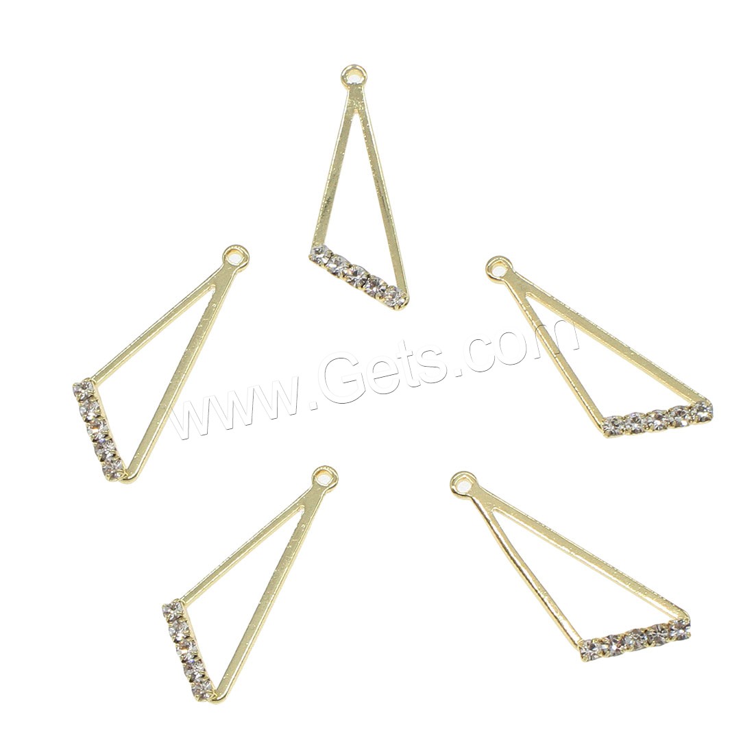 Strass Messing Anhänger, Dreieck, plattiert, mit Strass, keine, 10x28mm, Bohrung:ca. 1mm, 50PCs/Tasche, verkauft von Tasche