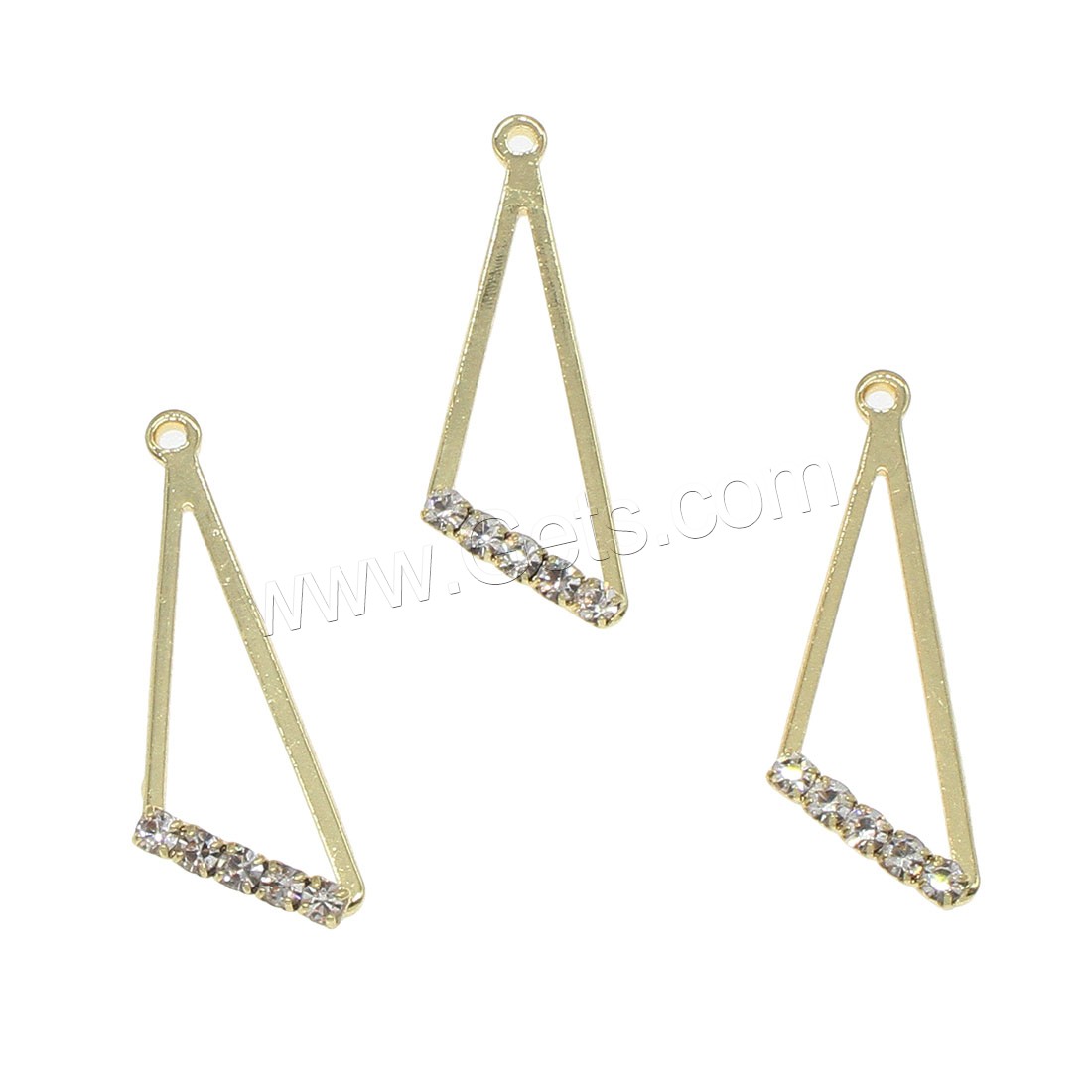 Strass Messing Anhänger, Dreieck, plattiert, mit Strass, keine, 10x28mm, Bohrung:ca. 1mm, 50PCs/Tasche, verkauft von Tasche