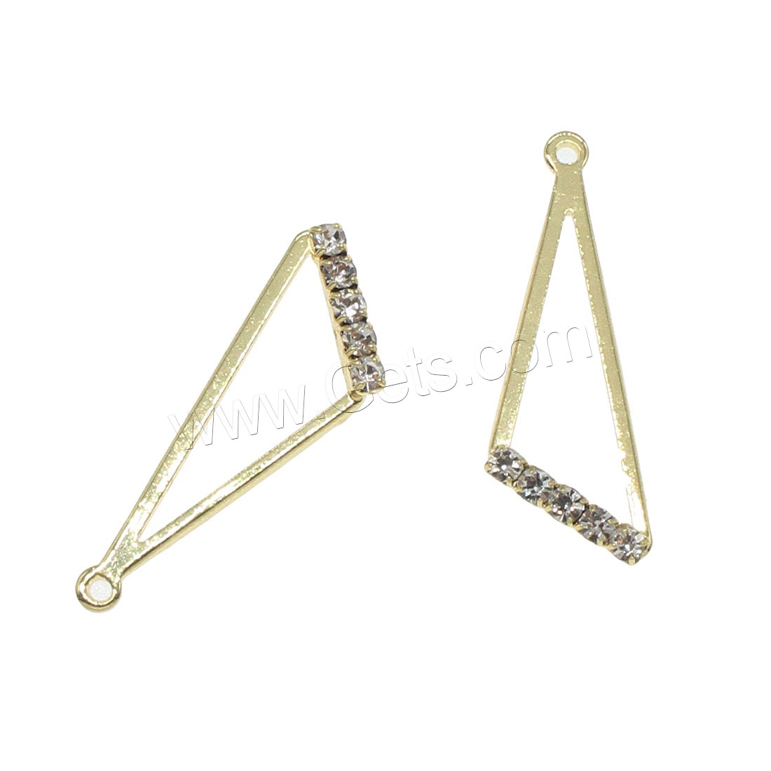 Strass Messing Anhänger, Dreieck, plattiert, mit Strass, keine, 10x28mm, Bohrung:ca. 1mm, 50PCs/Tasche, verkauft von Tasche