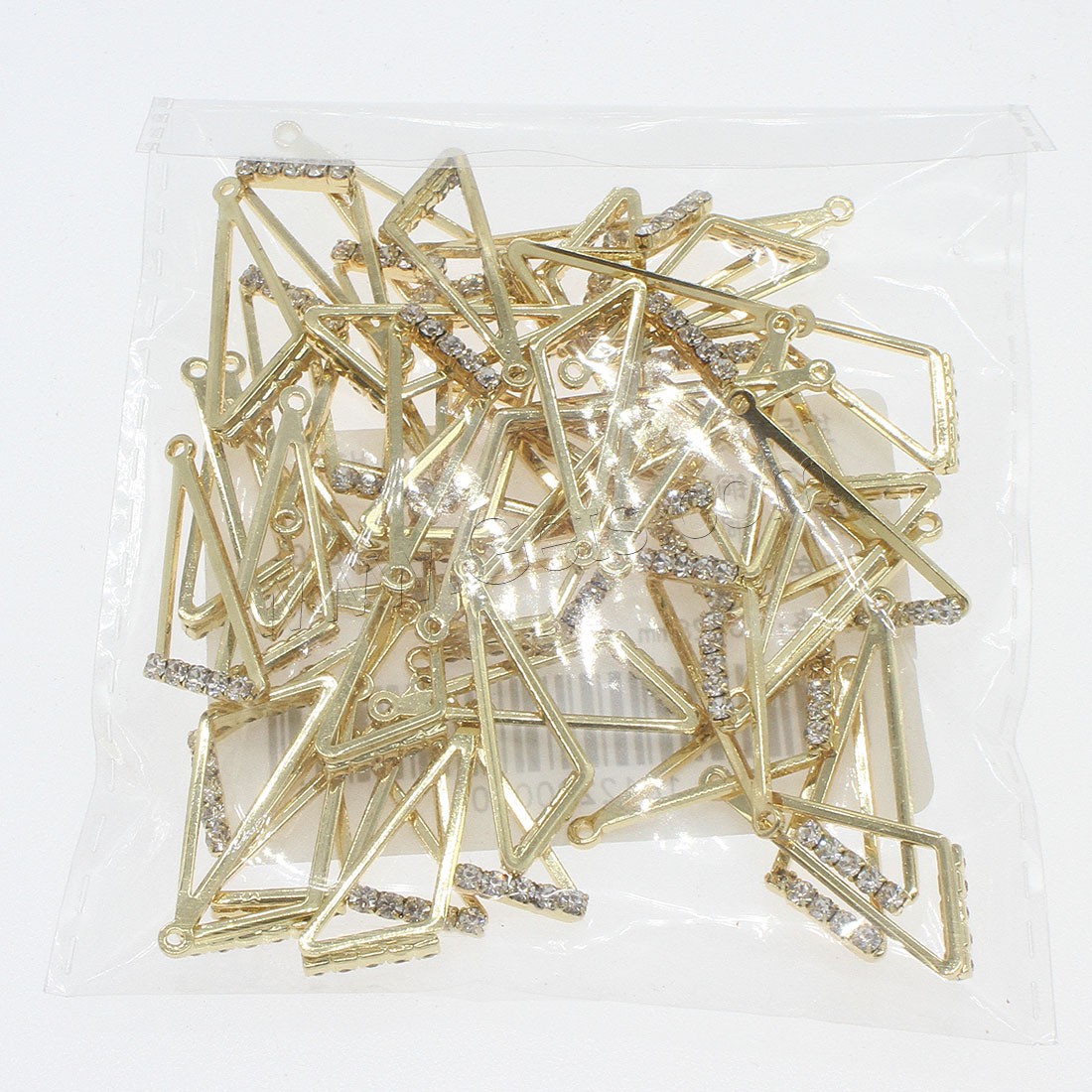 Strass Messing Anhänger, Dreieck, plattiert, mit Strass, keine, 10x28mm, Bohrung:ca. 1mm, 50PCs/Tasche, verkauft von Tasche