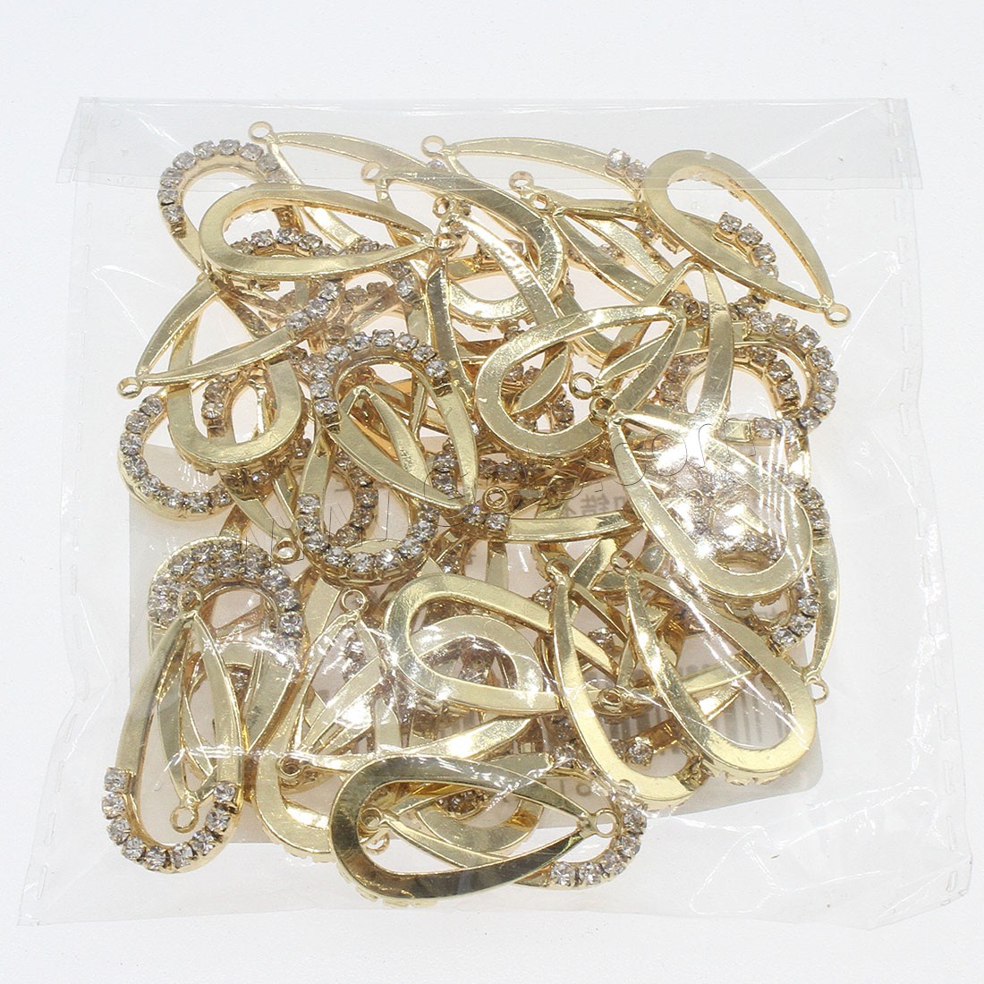 Strass Messing Anhänger, Tropfen, plattiert, mit Strass, keine, 13x24mm, Bohrung:ca. 1mm, 50PCs/Tasche, verkauft von Tasche