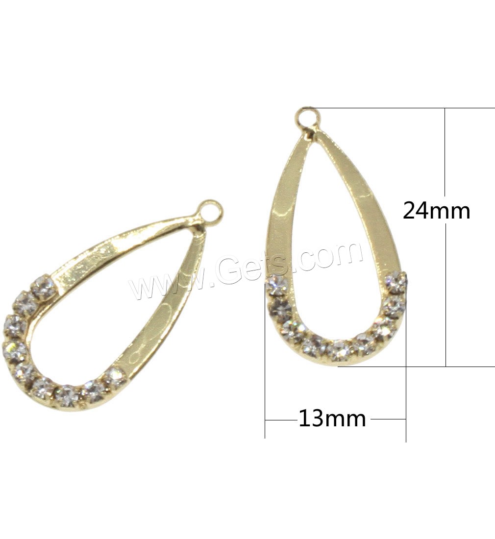 Strass Messing Anhänger, Tropfen, plattiert, mit Strass, keine, 13x24mm, Bohrung:ca. 1mm, 50PCs/Tasche, verkauft von Tasche