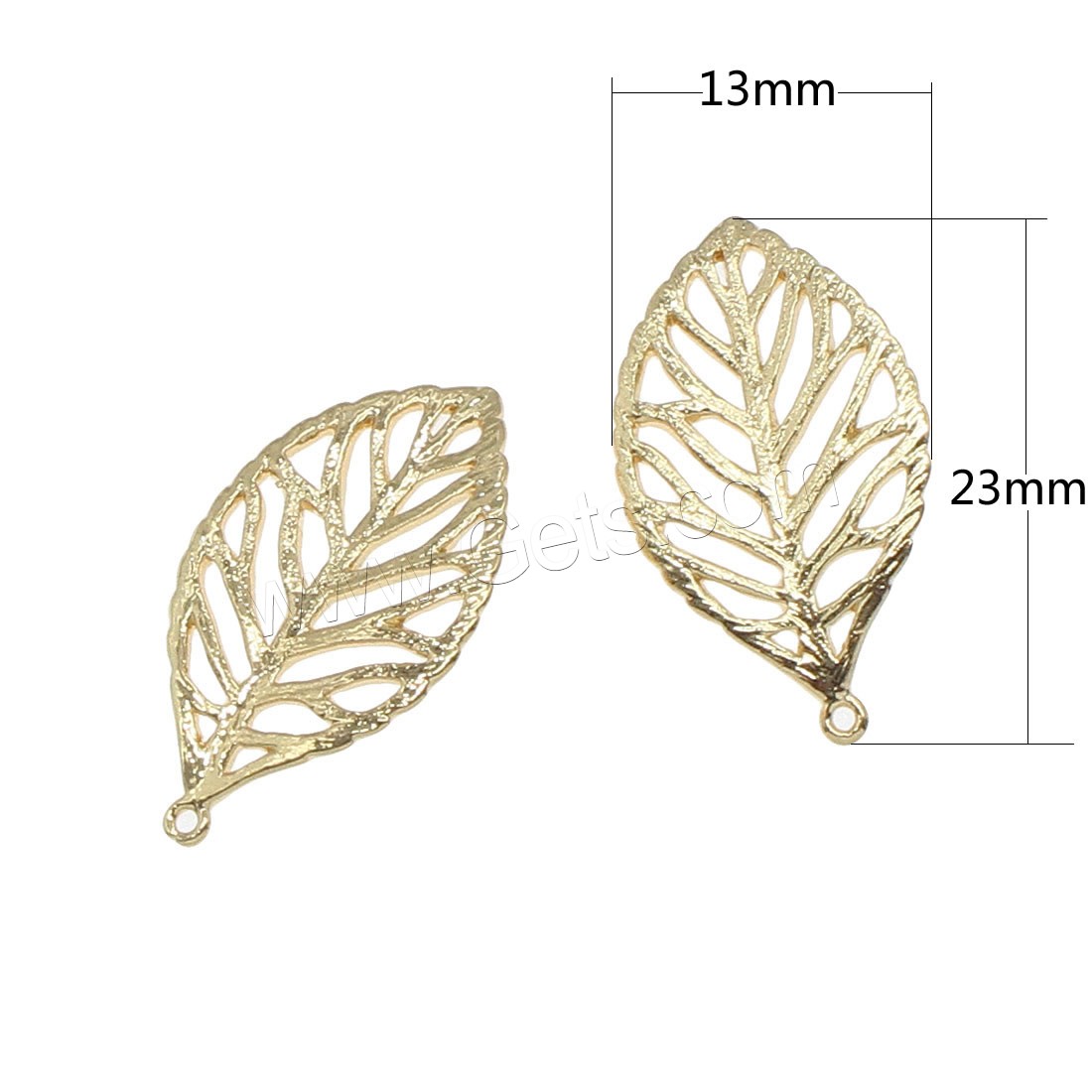 Pendentifs de feuille en laiton, Placage, creux, plus de couleurs à choisir, 23x13mm, Trou:Environ 0.5mm, 100PC/sac, Vendu par sac