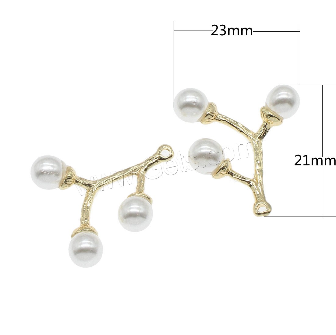 pendentif en laiton de perle d'eau douce cultivée, avec perle, branche, Placage, plus de couleurs à choisir, 23x21mm, Trou:Environ 1mm, 30PC/sac, Vendu par sac