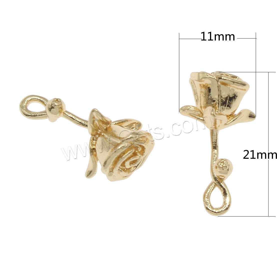 Pendentifs en laiton de fleur, Placage, plus de couleurs à choisir, 11x21mm, Trou:Environ 1.3mm, 50PC/sac, Vendu par sac