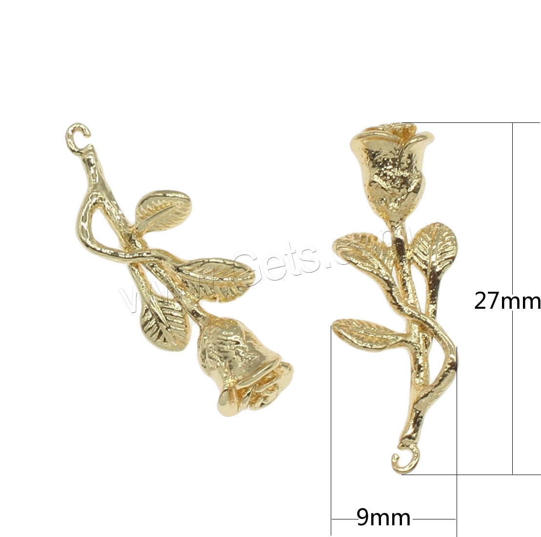 Pendentifs en laiton de fleur, Rose, Placage, plus de couleurs à choisir, 27x9mm, Trou:Environ 0.5mm, 50PC/sac, Vendu par sac