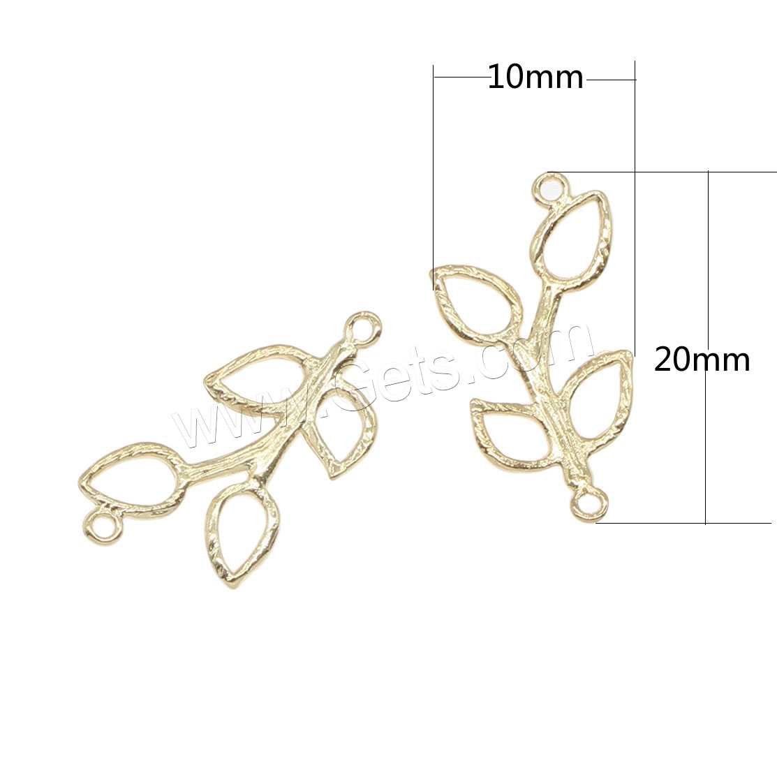 Brass Connector, Leaf, plated, 1/1 loop, more colors for choice, 10x20mm, Hole:Approx 0.5mm, 60PCs/Bag, Sold By Bag