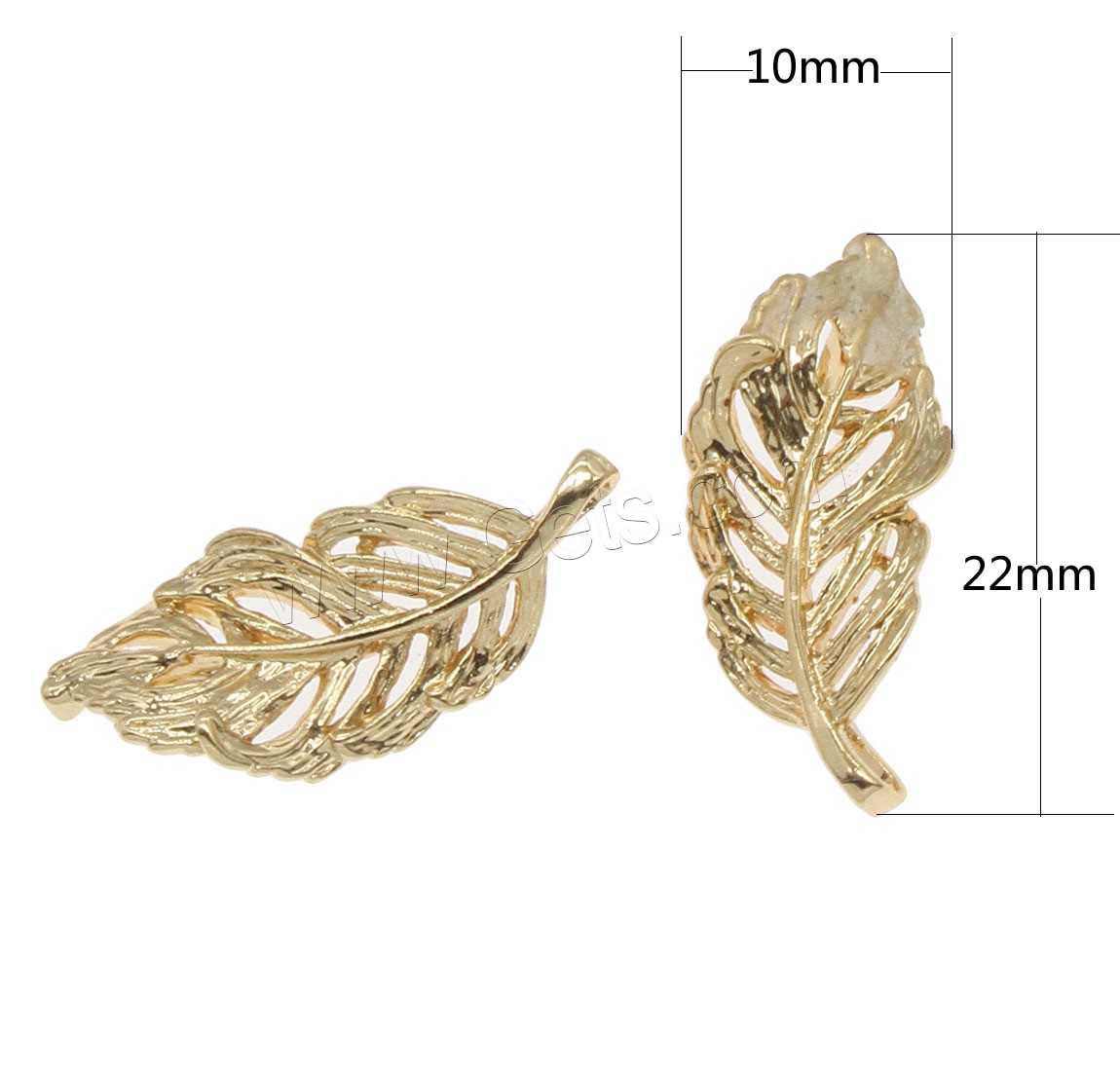 Pendentifs de feuille en laiton, Placage, creux, plus de couleurs à choisir, 10x22mm, Trou:Environ 1mm, 80PC/sac, Vendu par sac