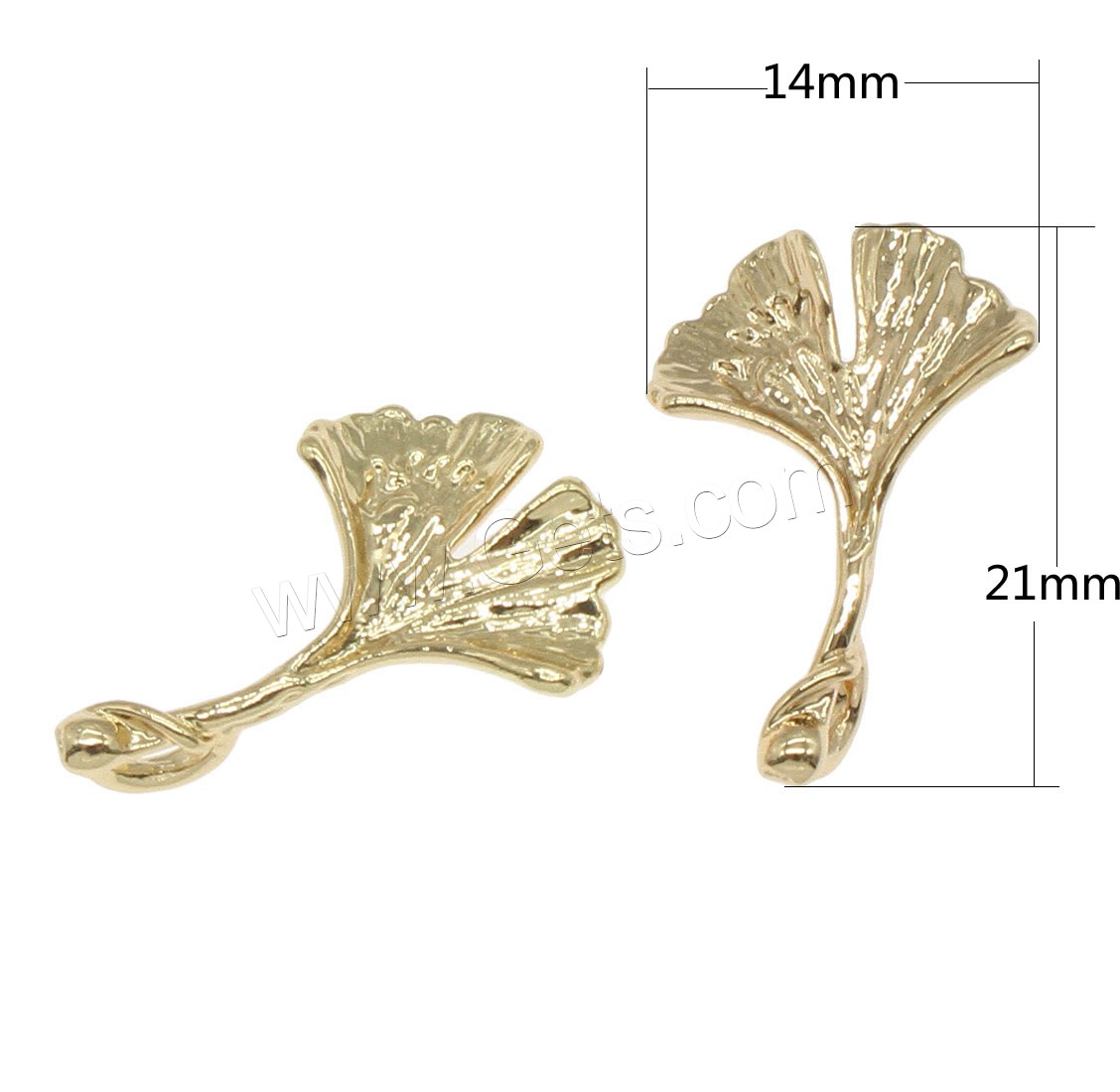 Pendentifs de feuille en laiton, Ginkgo Feuille, Placage, plus de couleurs à choisir, 14x21mm, Trou:Environ 1.7mm, 100PC/sac, Vendu par sac