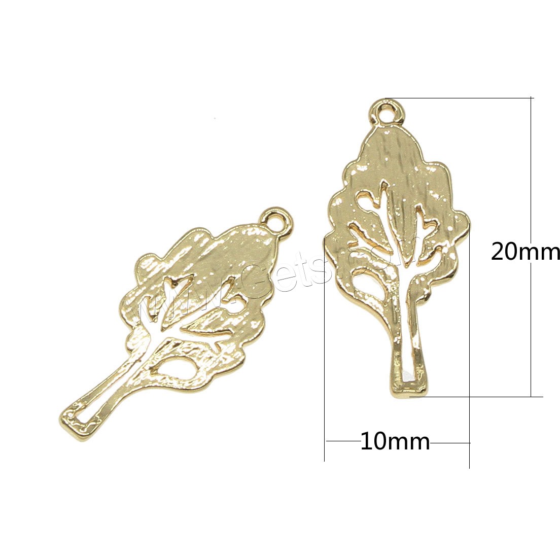 Pendentifs de feuille en laiton, Placage, creux, plus de couleurs à choisir, 10x20mm, Trou:Environ 0.5mm, 150PC/sac, Vendu par sac