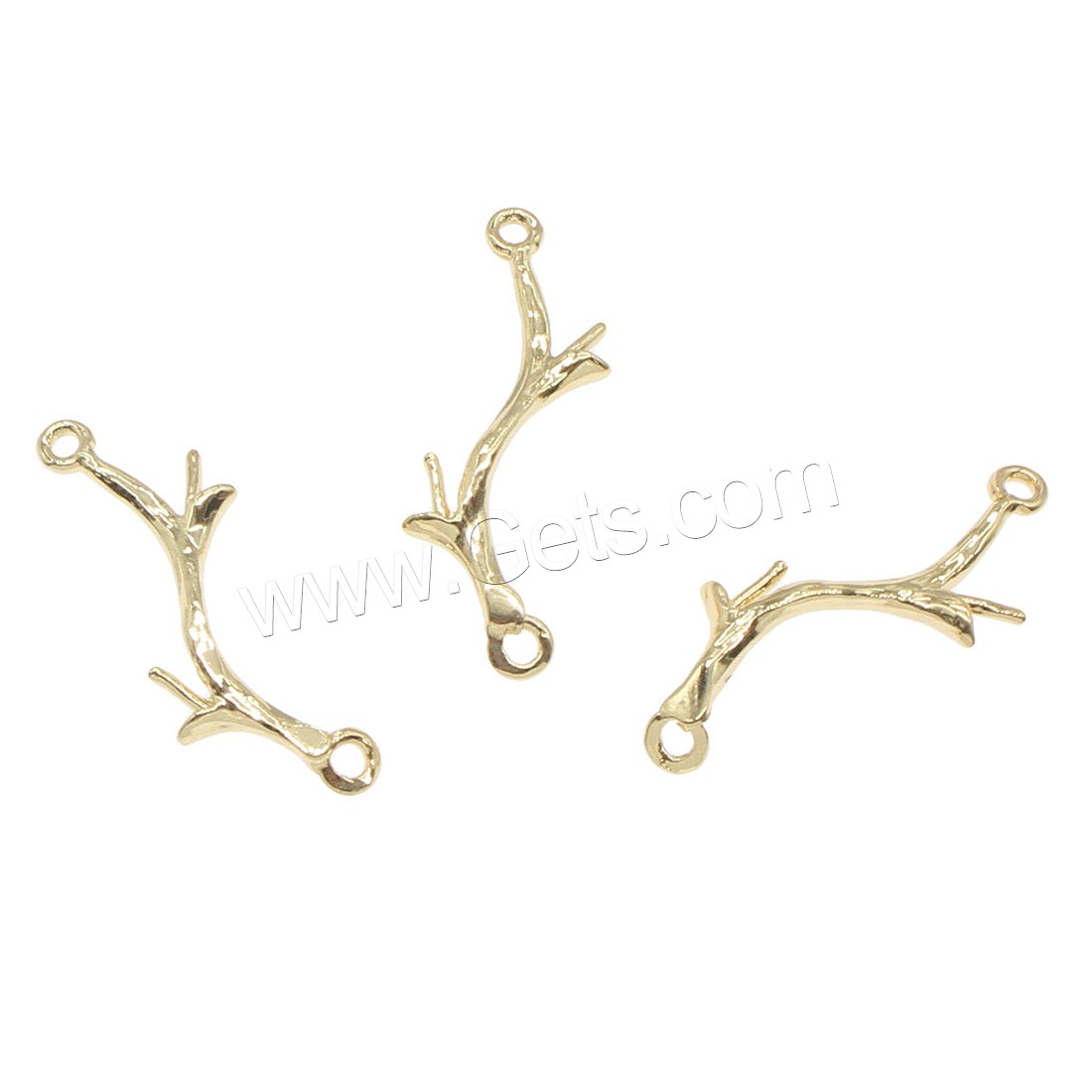 Messing Anhänger Verbinder, Branch, plattiert, 1/1-Schleife, keine, 9x25mm, Bohrung:ca. 0.5mm, 100PCs/Tasche, verkauft von Tasche