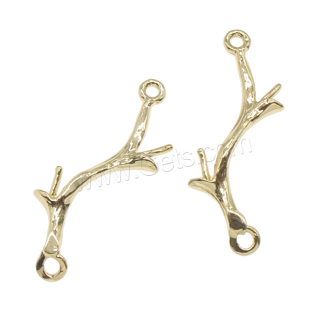 Messing Anhänger Verbinder, Branch, plattiert, 1/1-Schleife, keine, 9x25mm, Bohrung:ca. 0.5mm, 100PCs/Tasche, verkauft von Tasche