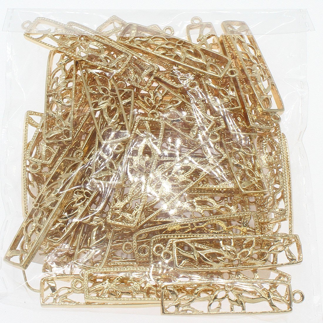 Hohle Messing Anhänger, Rechteck, plattiert, keine, 8x33mm, Bohrung:ca. 1mm, 50PCs/Tasche, verkauft von Tasche