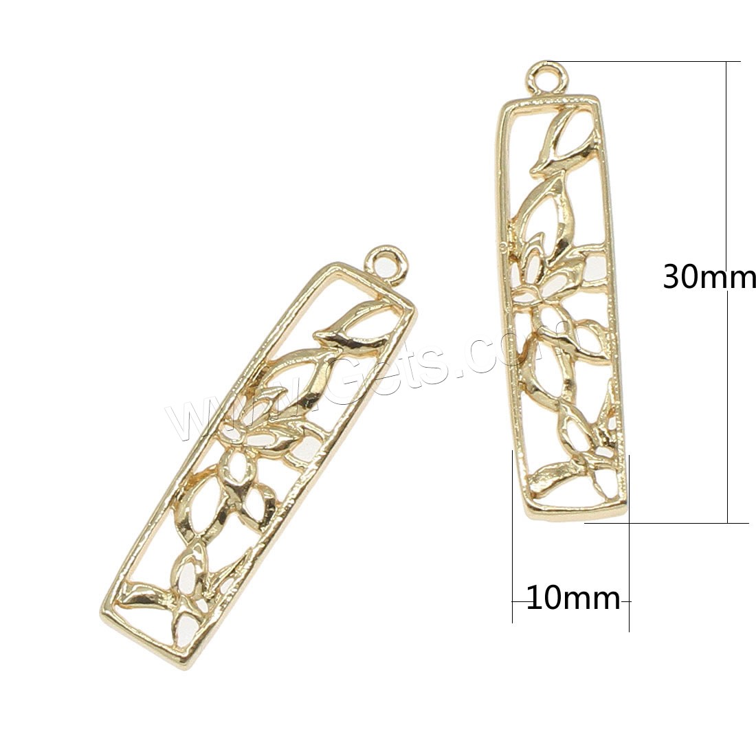 Pendentifs creux en laiton, rectangle, Placage, plus de couleurs à choisir, 8x33mm, Trou:Environ 1mm, 50PC/sac, Vendu par sac