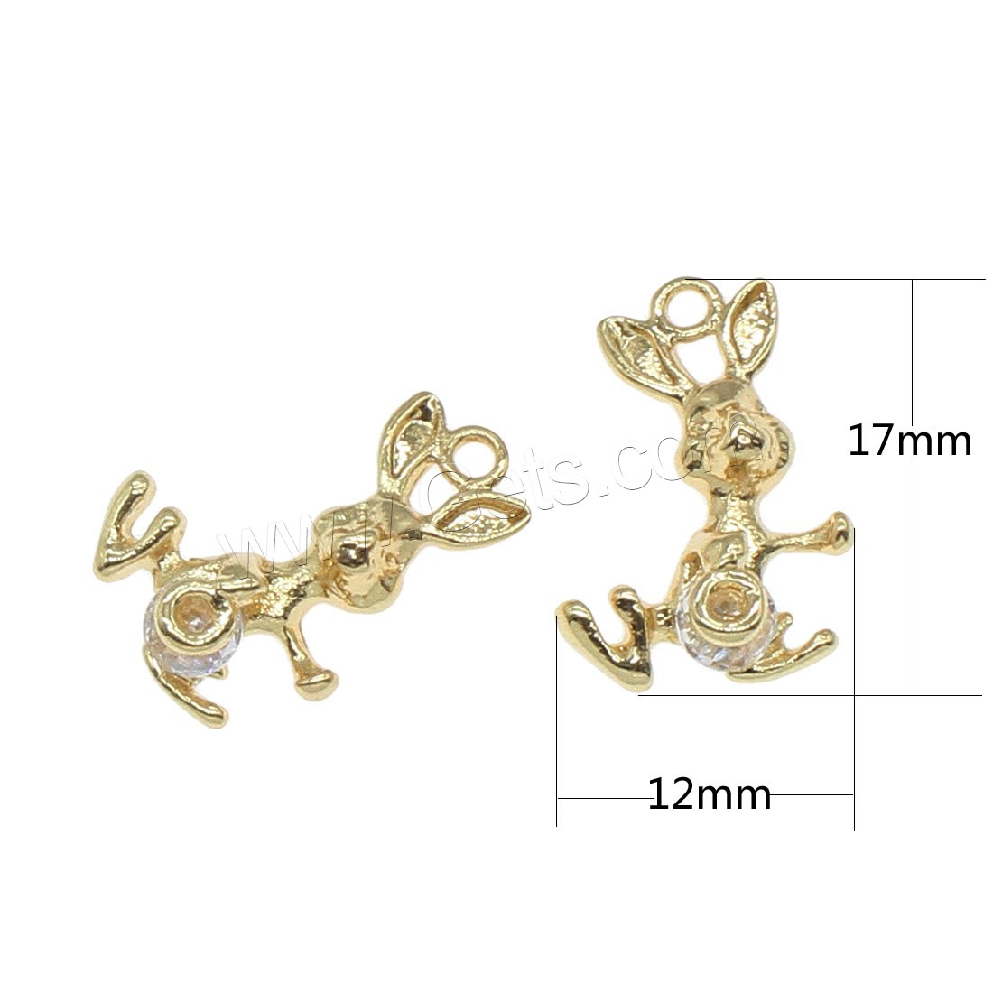 Tierische Messing Anhänger, Hase, plattiert, mit Strass, keine, 17x12mm, Bohrung:ca. 1mm, 50PCs/Tasche, verkauft von Tasche