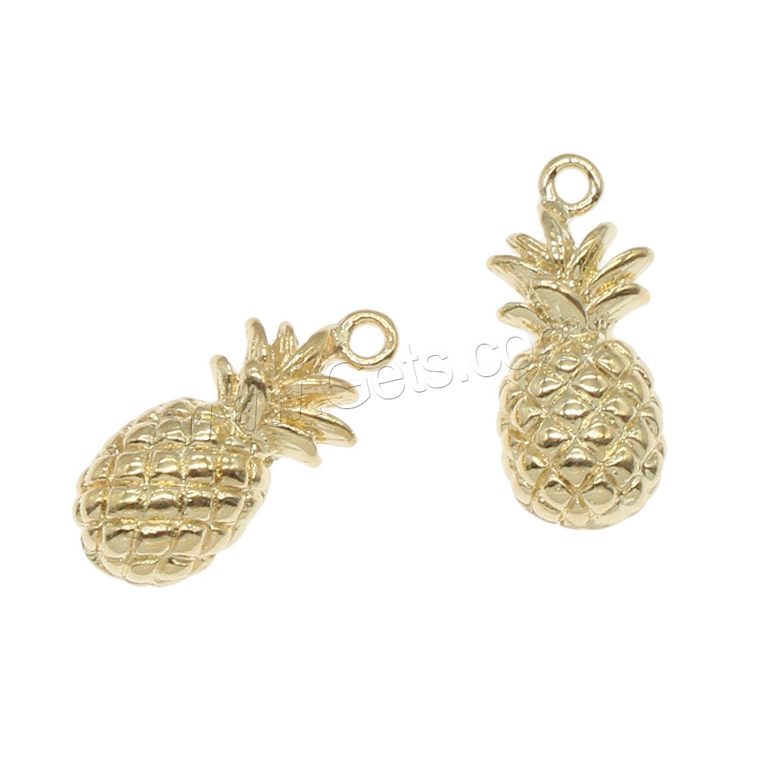 Messing Obst Anhänger, Ananas, plattiert, keine, 15x6mm, Bohrung:ca. 1mm, 50PCs/Tasche, verkauft von Tasche