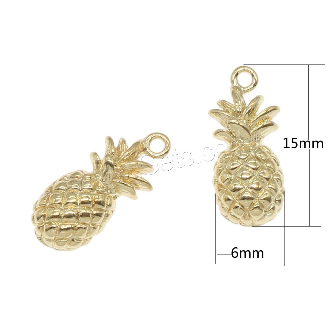 Pendentifs de fruits en laiton, ananas, Placage, plus de couleurs à choisir, 15x6mm, Trou:Environ 1mm, 50PC/sac, Vendu par sac