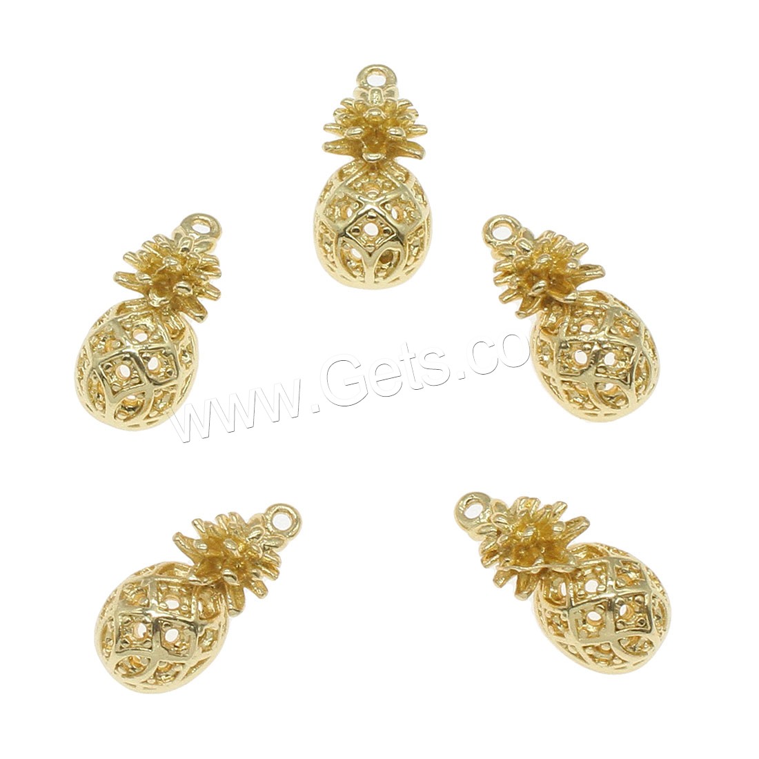 Messing Obst Anhänger, Ananas, plattiert, hohl, keine, 15x7mm, Bohrung:ca. 0.5mm, 50PCs/Tasche, verkauft von Tasche