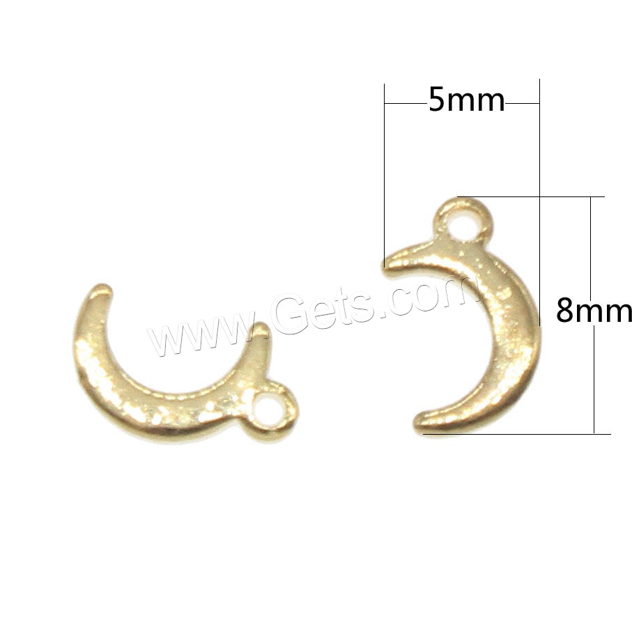 Brass Jewelry Pendants, Moon, plated, more colors for choice, 5x8mm, Hole:Approx 0.5mm, 300PCs/Bag, Sold By Bag